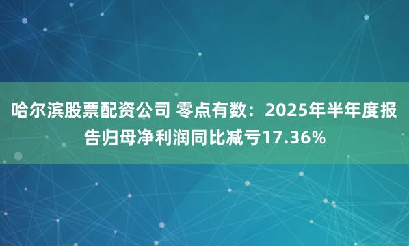 哈尔滨股票配资公司 零点有数：2025年半年度报告归母净利润同比减亏17.36%